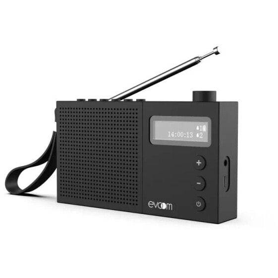 EVOOM EGY Schwarzer Radiowecker UKW- und DAB+-Radio Batteriebatterien/USB 2 Alarme
