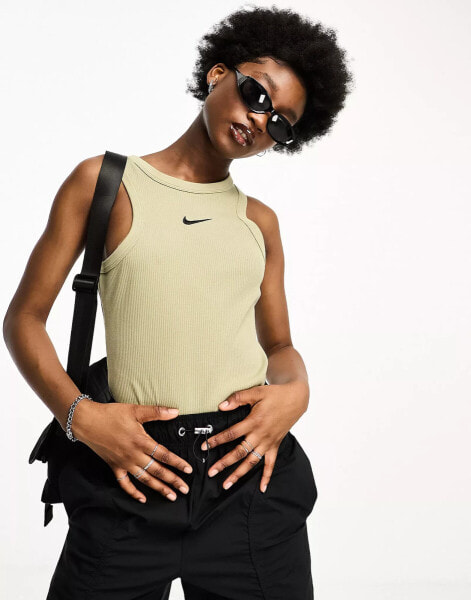 Nike Life Trend rib tank vest top in neutral olive