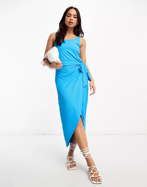 Женское повседневное платье JDY Exklusives, geripptes Midi-Sarong-Kleid in leuchtendem Blau