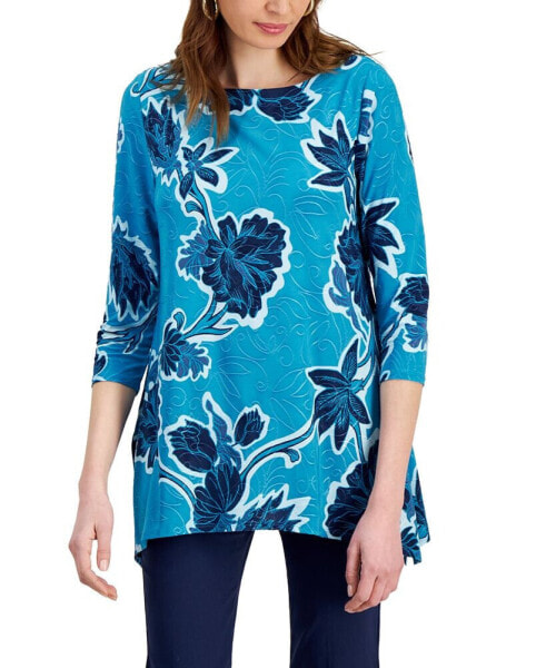Petite Felica Floral Jacquard 3/4-Sleeve Top, Created for Macy's