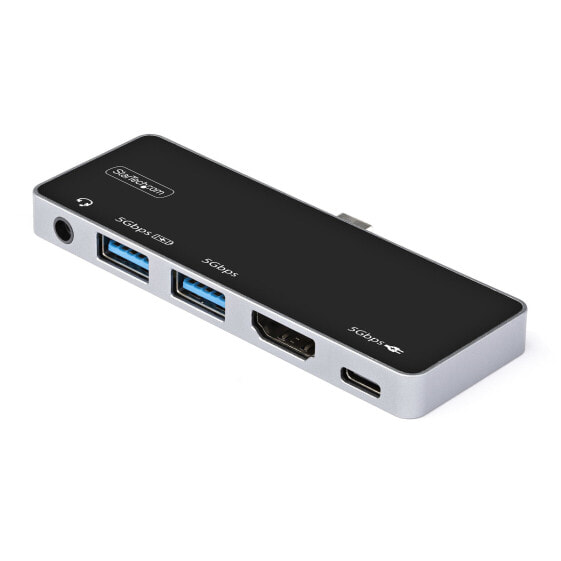 USB C Multiport Adapter Startech.com USB-C to 4K 60Hz HDMI 2.0 - 100W Power Delivery Pass-Through Charging - 3-Port USB 3.0 Hub - Audio - USB-C Mini Dock - Portable USB Type-C Travel Dock - Wired - USB 3.2 Gen 1 (3.1 Gen 1) Type-C - 100 W - 3.5 mm - Black - Silver