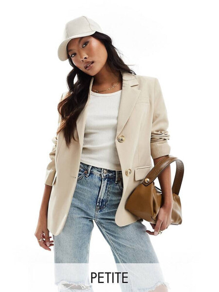 Miss Selfridge Petite oversized single breasted blazer in stone