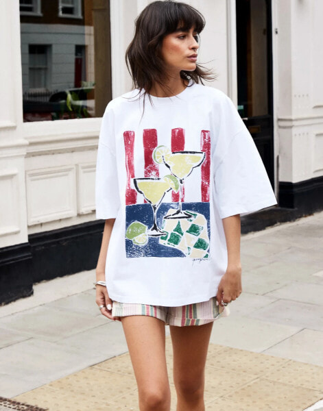 Topshop x Grace Percival oversized graphic t-shirt in white