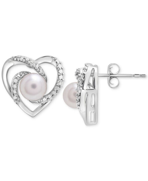Серьги Macy's Cultured Freshwater Pearl & Diamond Heart Stud