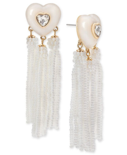 Gold-Tone Crystal Heart & Beaded Fringe Drop Earrings, Created for Macy's