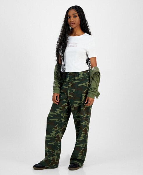 Juniors' Wide-Leg Cargo Sweatpants