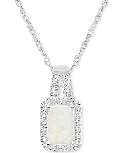 Aquamarine (1/2 ct. t.w.) & Diamond (1/8 ct. t.w.) Halo 18" Pendant Necklace in Sterling Silver (Also in Opal)