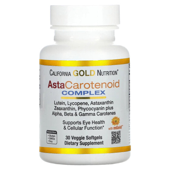 Антиоксидант комплекс California Gold Nutrition AstaCarotenoid с лютеином, ликопином и астаксантином, 30 вегетарианских мягких гелей
