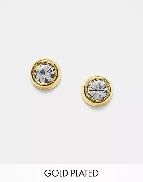 Kingsley Ryan 4mm bezel set round gem stud earrings in gold plated