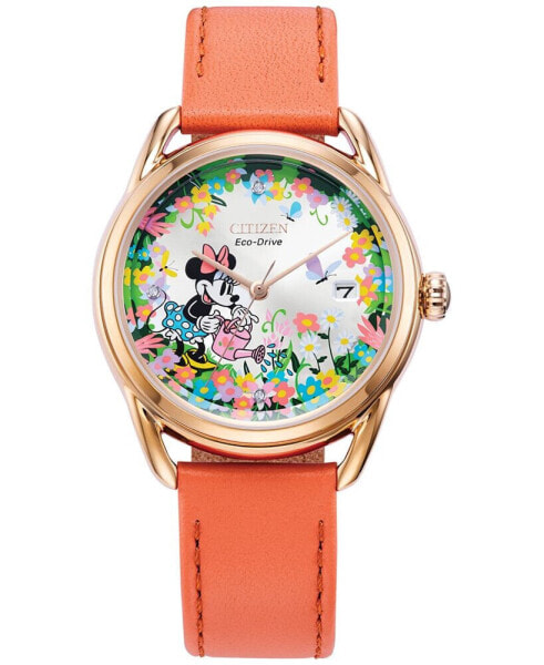 Eco-Drive Women's Disney Minnie Mouse Diamond Accent Pink Leather Strap Watch 36mm