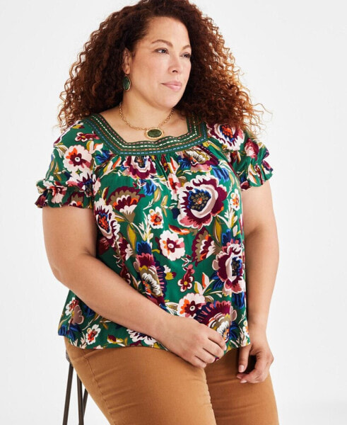 Plus Size Crochet-Trimmed Top, Created for Macy's