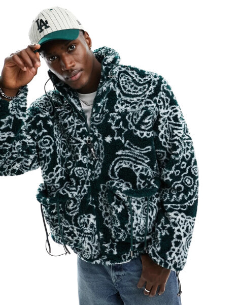 Sixth June paisley sherpa jacket in green