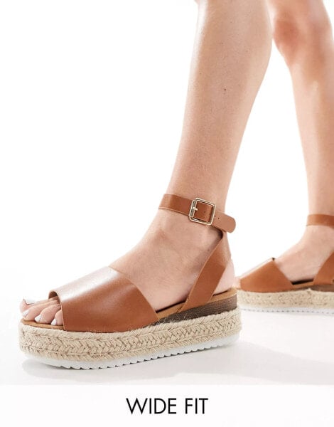 Truffle Collection wide fit flatform espadrille in tan