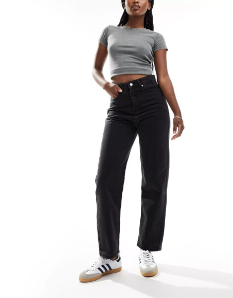 DTT Katy high waisted cropped straight jeans in washed black