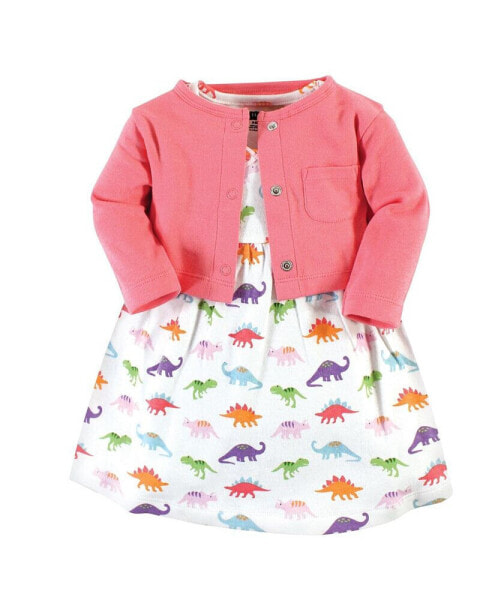 Baby Girls Cotton Dress and Cardigan Set Dinosaurs