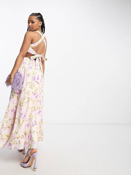 Forever New halter neck open back maxi dress in lilac floral