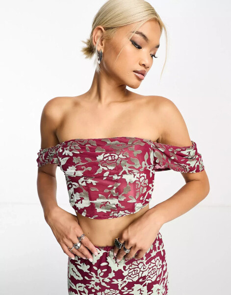 Sisters of the Tribe velvet devore corset co-ord in rose and silver