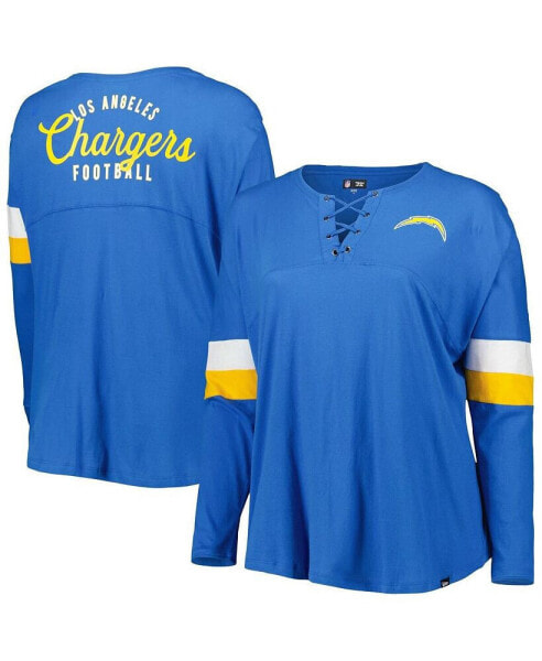 Women's Powder Blue Los Angeles Chargers Plus Size Athletic Varsity Lace-Up V-Neck Long Sleeve T-shirt