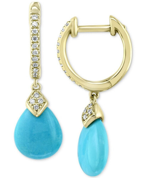EFFY® Diamond (1/10 ct. t.w.) & Turquoise (10 x 8mm) Drop Earrings In 14k Gold