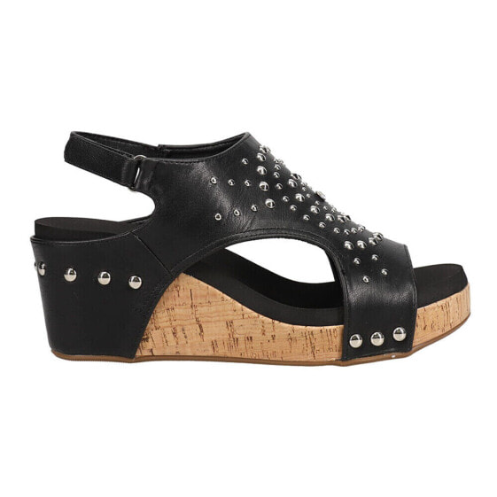 Corkys Docie Doe Studded Wedge Womens Black Casual Sandals 41-0344-BLCK
