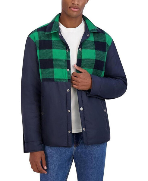 Men's Reversible Quilted Shirt Jacket Shacket with Plaid Fleece Lining