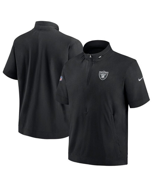 Men's Black Las Vegas Raiders Sideline Coach Short Sleeve Hoodie Quarter-Zip Jacket