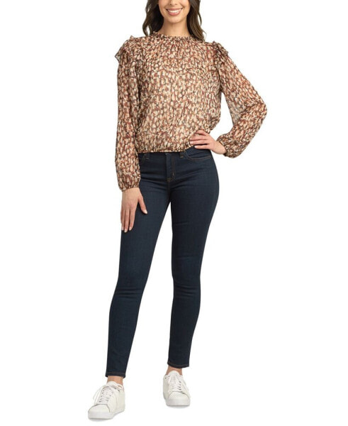 Juniors' Animal-Print High-Neck Elastic-Hem Top