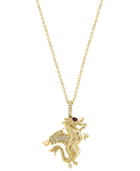 EFFY® Diamond (1/20 ct. t.w.) & Ruby Accent Dragon 18" Pendant Necklace in 14k Gold