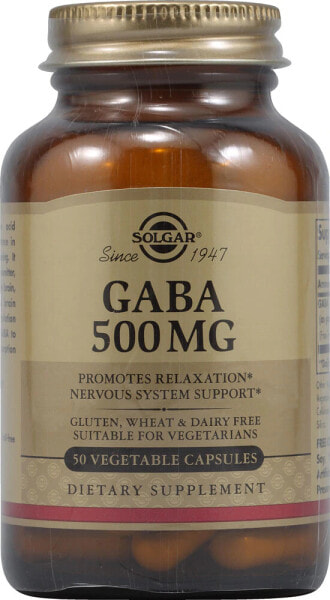 Solgar Gaba Добавка с аминокислотой-ГАМК для поддержки нервной системы 500 мг 50 растительных капсул