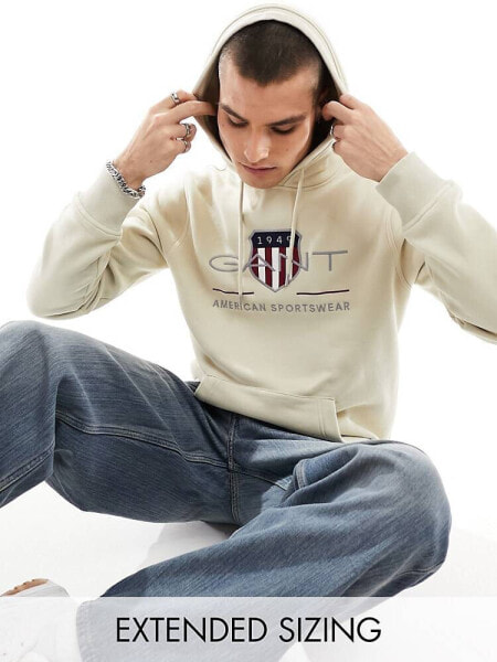 GANT archive shield logo hoodie in beige