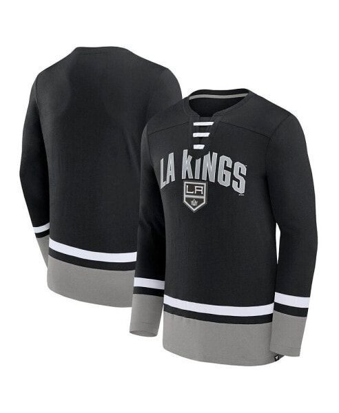 Men's Black Los Angeles Kings Back Pass Lace-Up Long Sleeve T-shirt