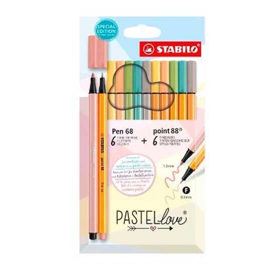 Фломастеры STABILO Point 88 + pen 68 pastel love 12 шт.