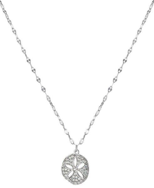 Cubic Zirconia Sand Dollar Pendant Necklace in Sterling Silver, 16" + 2" extender, Created for Macy's