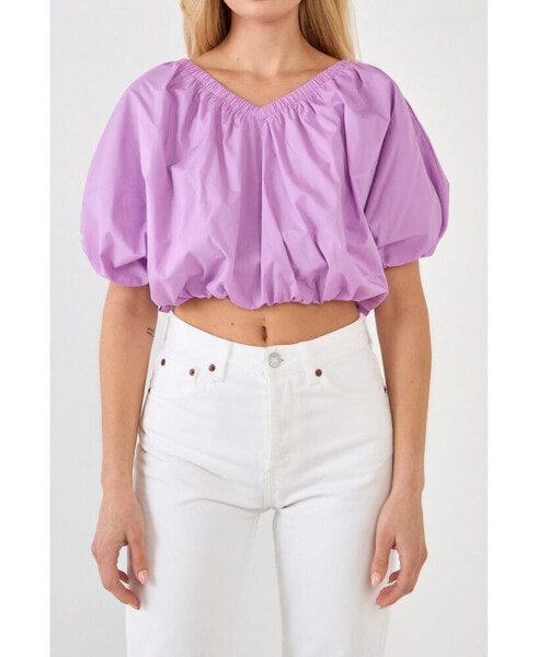 Women's Cropped V-neckline Puff Top