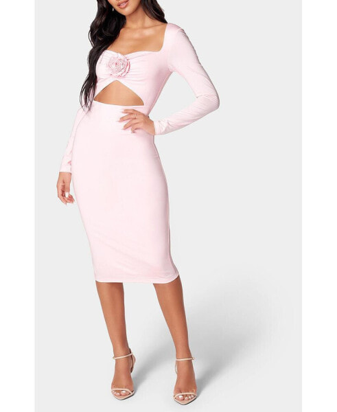 Women's Rosette Midi Cutout Dress