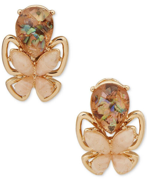 Gold-Tone Mixed Stone Butterfly Clip-On Drop Earrings