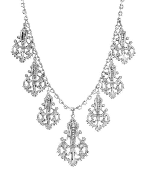 Silver-Tone Filigree Teardrops Chain Necklace