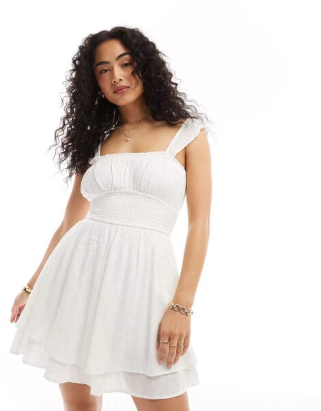 Hollister tiered skort dress in white with ruched waist