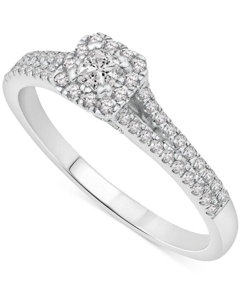 Diamond Halo Double Row Engagement Ring (1/2 ct. t.w.) in 14k White Gold