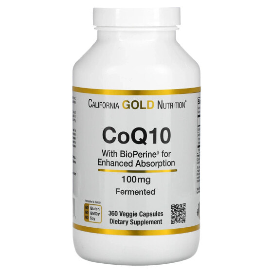 California Gold Nutrition, Коэнзим Q10 класса USP с экстрактом BioPerine, 100 мг, 360 растительных капсул