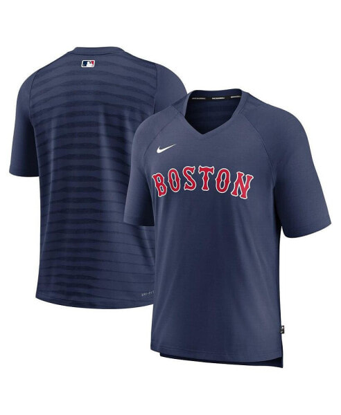 Men's Navy Boston Red Sox Authentic Collection Pregame Raglan Performance V-Neck T-shirt