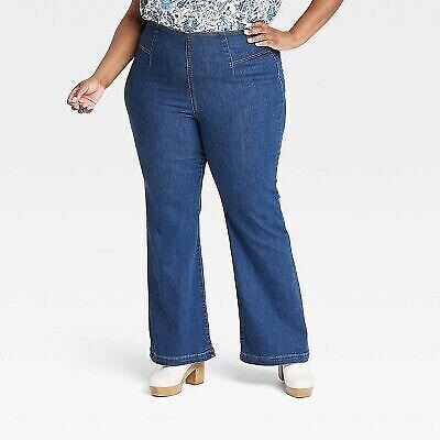 Women's Plus Size Relaxed Fit Pull-On Flare Jeans - Knox Rose Blue Denim 22