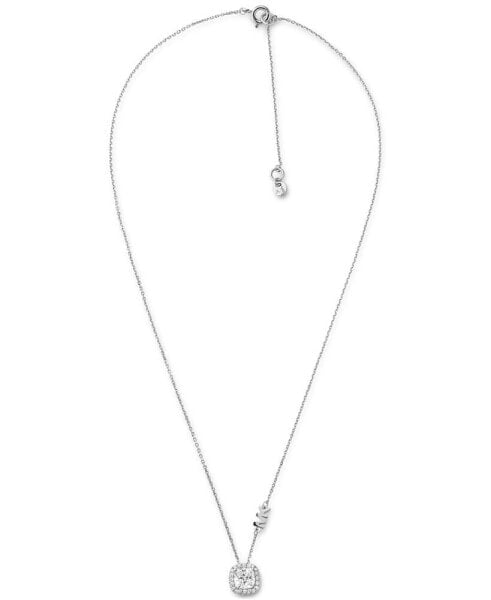 Silver-Tone Halo Crystal Pendant Necklace, 16" + 2" extender