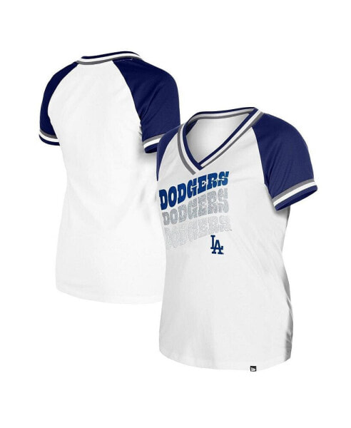 Women's White Los Angeles Dodgers Jersey Double Binding Raglan V-Neck T-Shirt