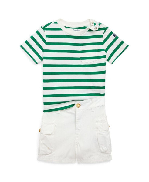 Костюм для малышей Polo Ralph Lauren полосатая хлопковая футболка и шорты Cargo