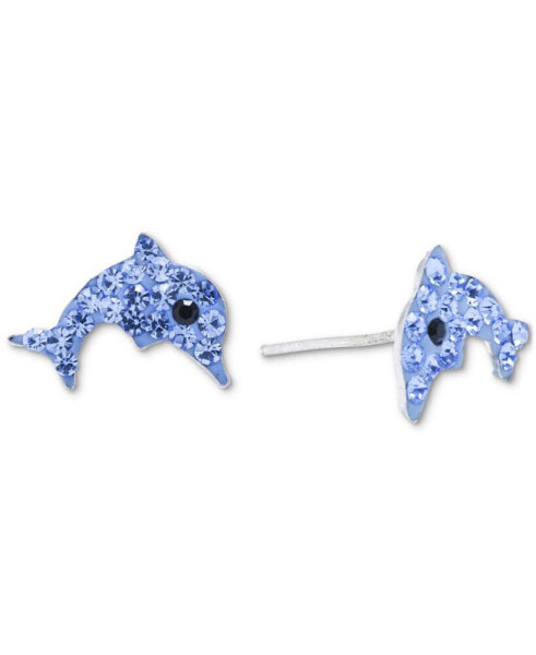 Crystal Pavé Dolphin Stud Earrings in Sterling Silver, Created for Macy's