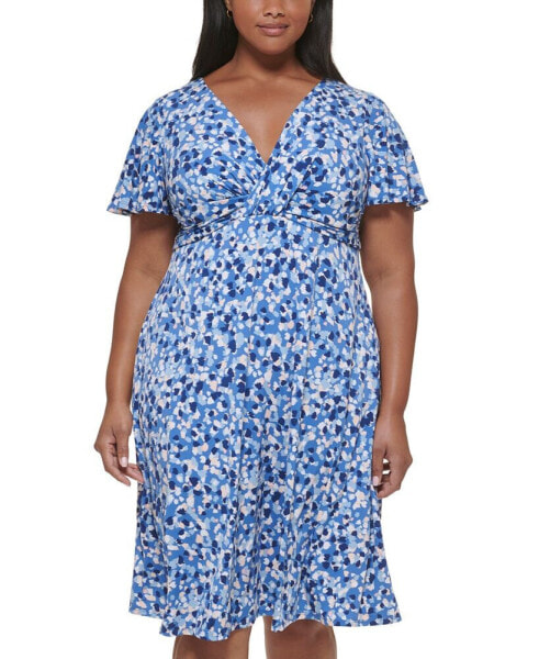 Plus Size Printed V-Neck Short-Sleeve Dress