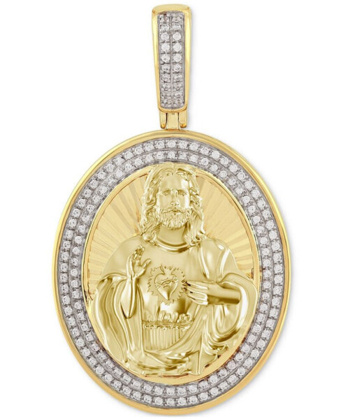 Men's Diamond Framed Christ Medallion Pendant (1/3 ct. t.w.) in 10k Gold