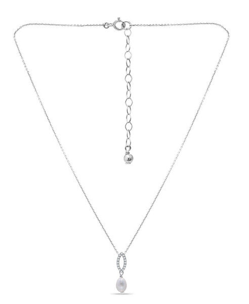 White Cultured Pearl and Pave Cubic Zirconia Pendant Necklace