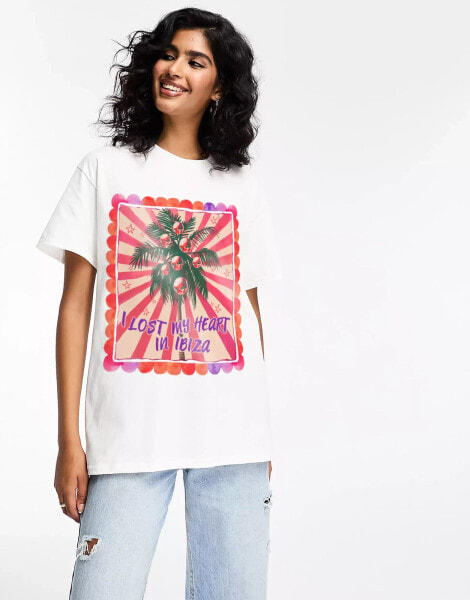 ASOS DESIGN oversized t-shirt with ibiza graphic in white